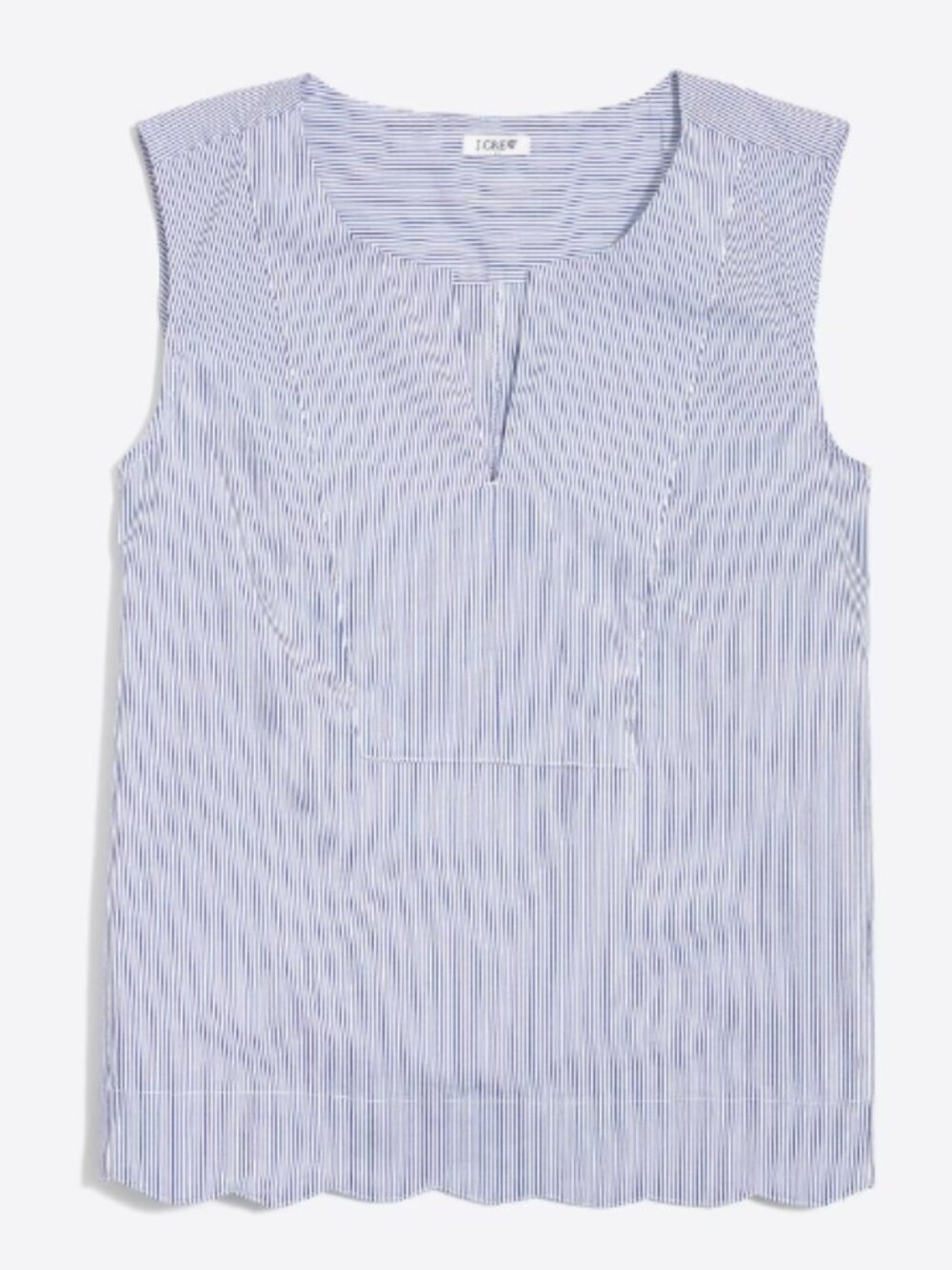 J. Crew Women's Blue and White Striped Top with Scallop Hem